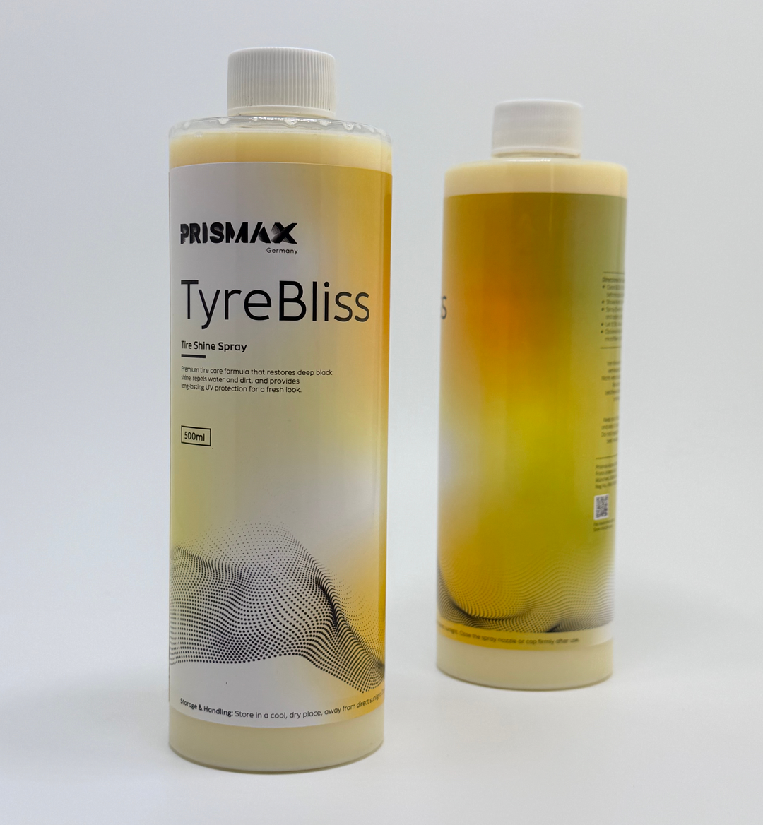 Prismax TyreBliss tyre polish spray for glossy, protected, and clean tyres
