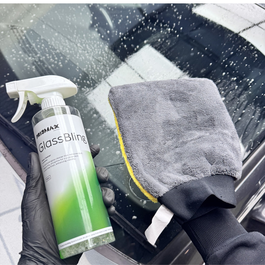 Prismax GlassMitt and GlassBling Kit for car cleaning mitt for effortless, spotless windshield, glass and mirror cleaning.