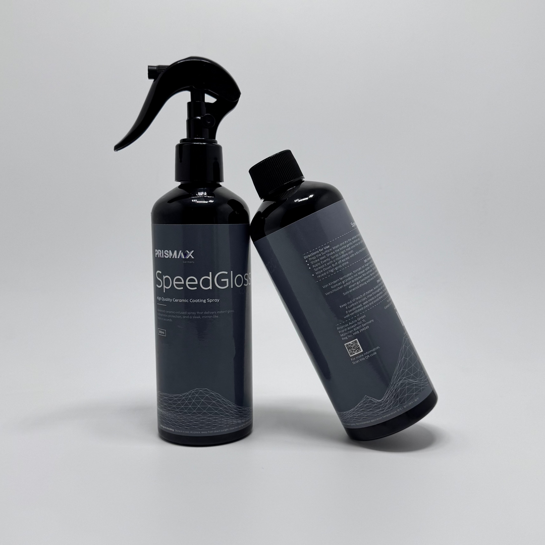 SpeedGloss ceramic spray for cars, bike with hydrophobic protection and long-lasting shining Prismax India.