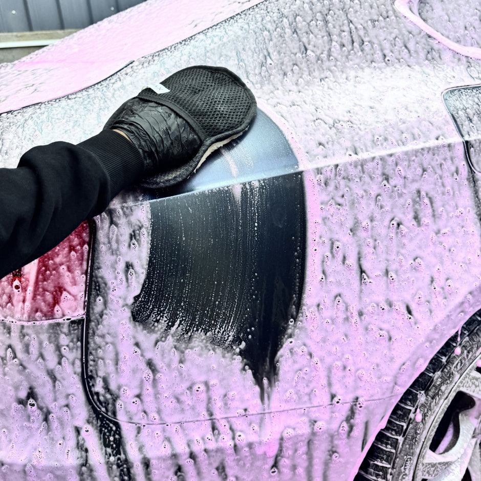 Ultra-soft synthetic wool wash mitt from Prismax for gentle car cleaning and detailing.