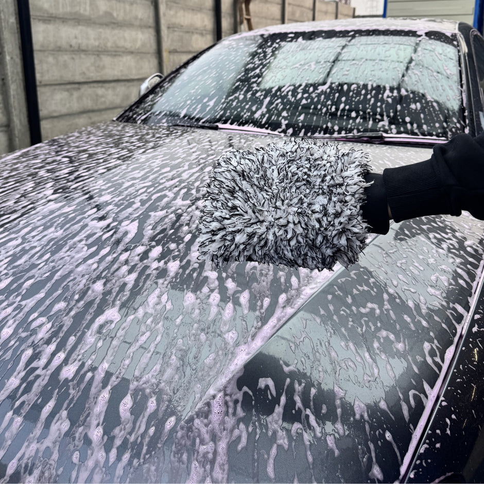 Microfiber Wash Mitt by Prismax for car cleaning, showing soft, plush microfiber material ideal for gentle vehicle washing.