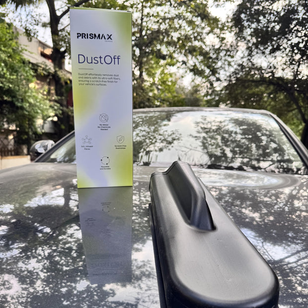 Prismax DustOff Car Duster with microfiber head for dust removal and cleaning of vehicle surfaces.