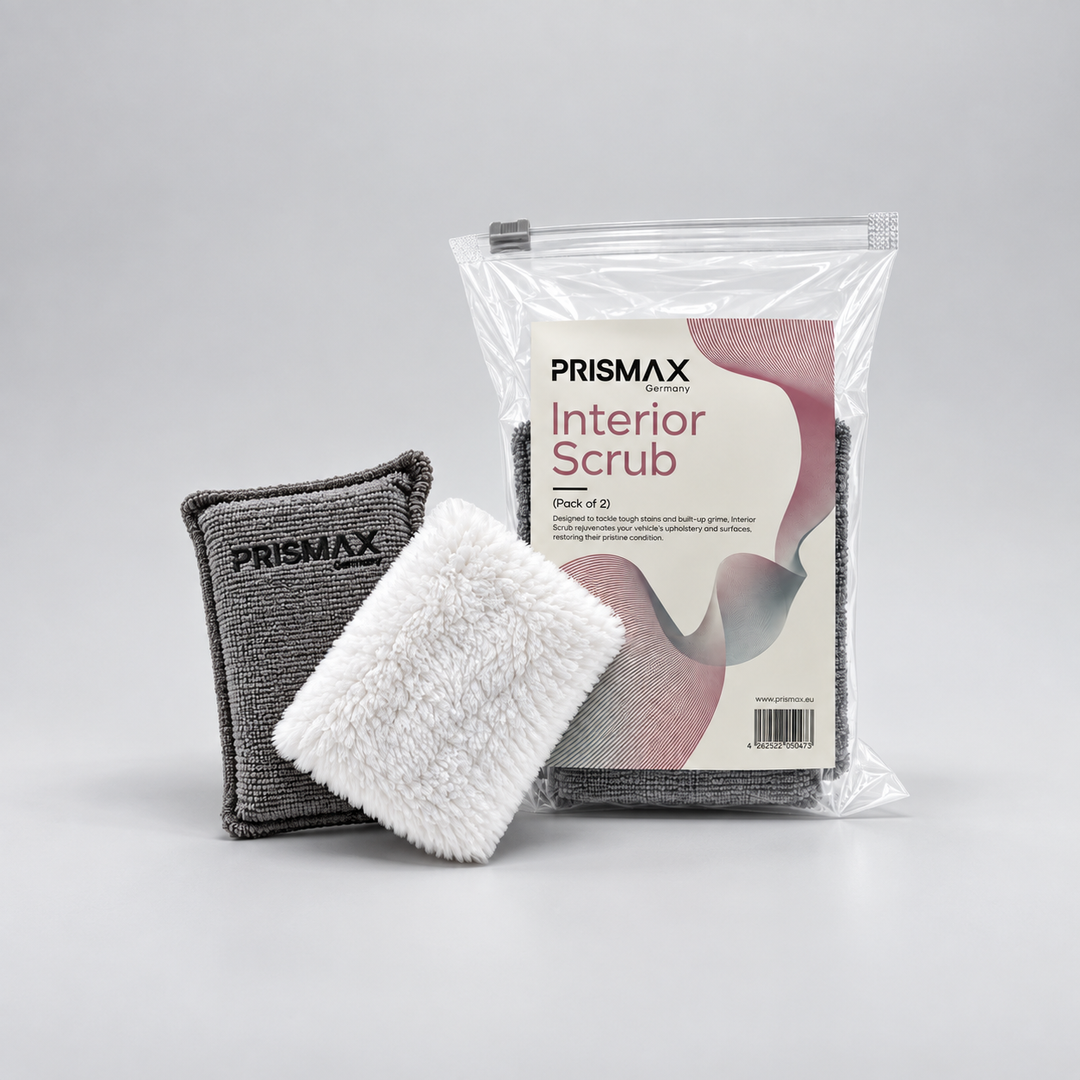 Set of two Prismax Interior Scrubs for car cleaning, with brushes and cleaning solution for interior surfaces.
