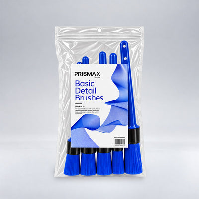 Set of five BasicDetail Brushes by Prismax for car cleaning and detailing, featuring various sizes with durable bristles.