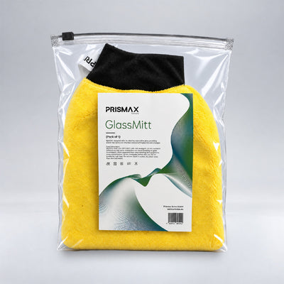 Prismax GlassMitt car care glove, soft microfiber mitt for cleaning and polishing glass surfaces effectively.