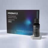 TitanGraphene Ceramic Coating by Prismax applied to a car's hood, showcasing a sleek, glossy finish for enhanced paint protection.